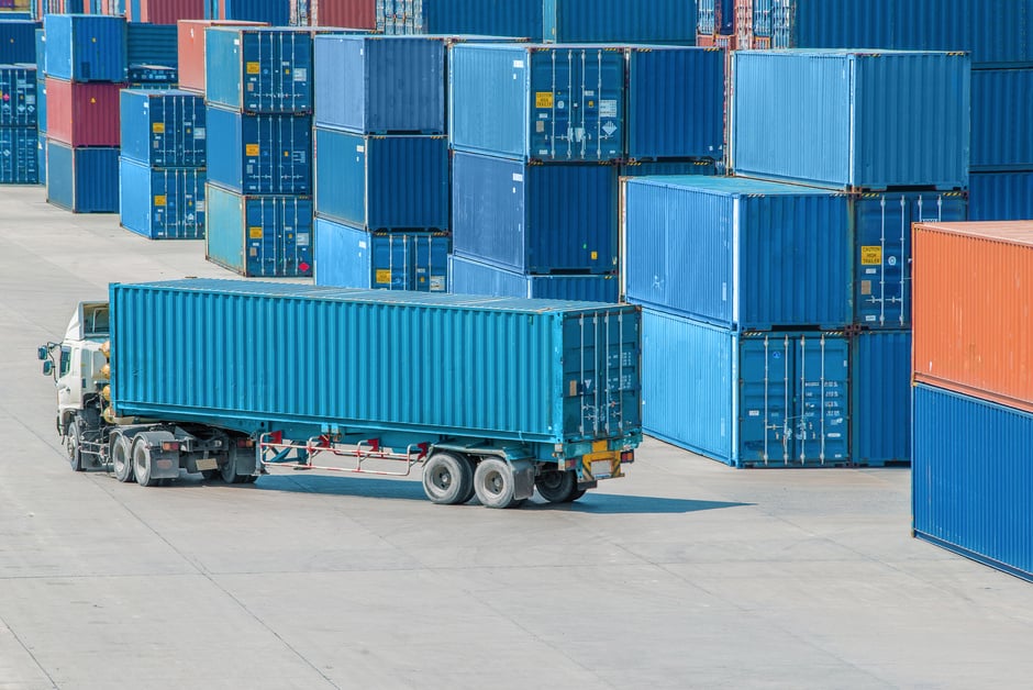 Truck in container depot